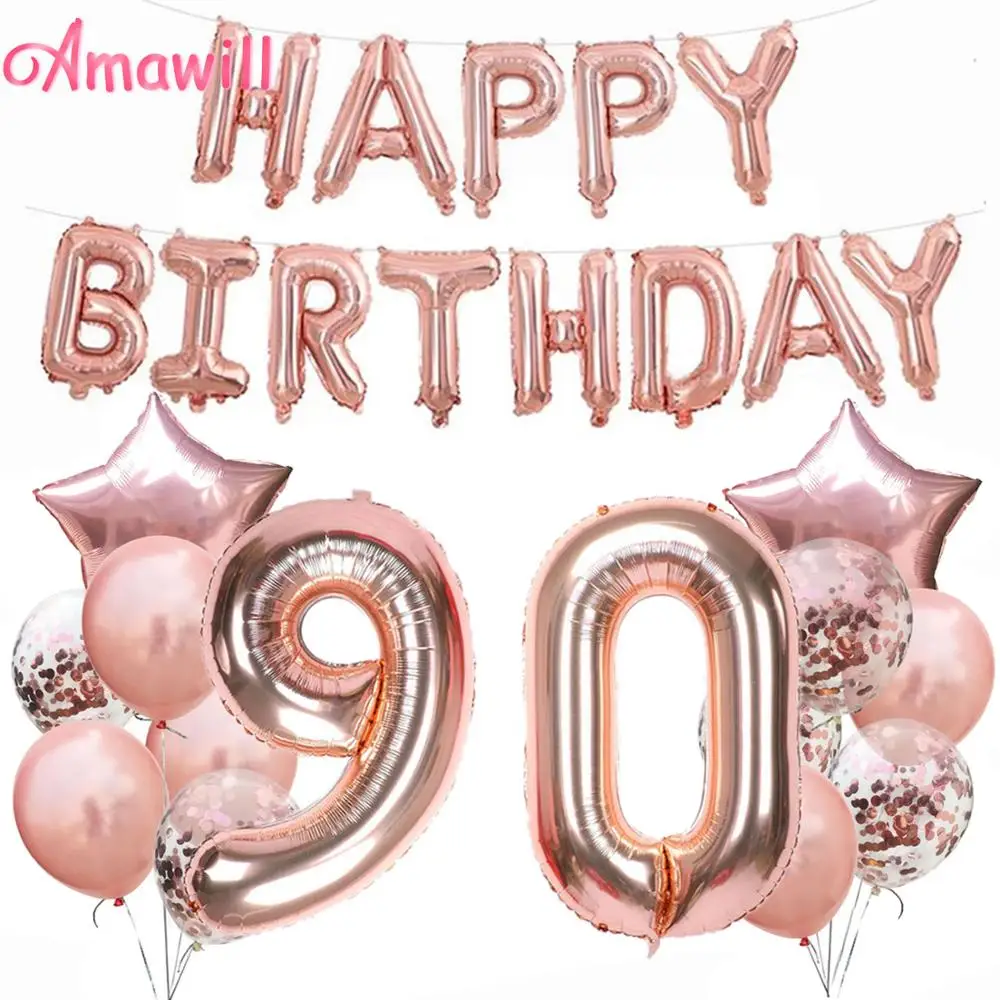 Воздушные шары Amawill розовые золотые 30th 40th 60th 70th 80th 90th день рождения