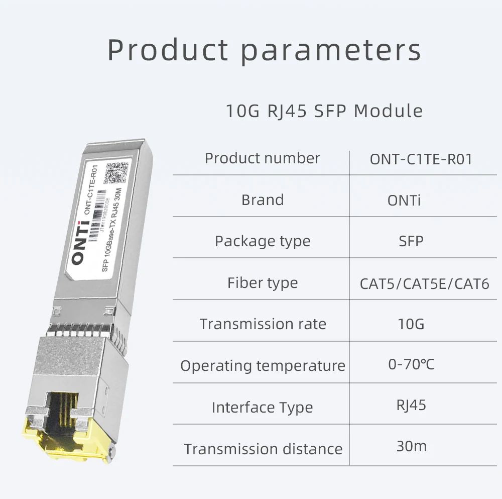 ONTi 10G RJ45 медный SFP модуль 10GBase-Tx Ethernet Gpon Olt Волоконно-Оптический FTTH совместимый с Cisco/Mikrotik коммутатор 30 м