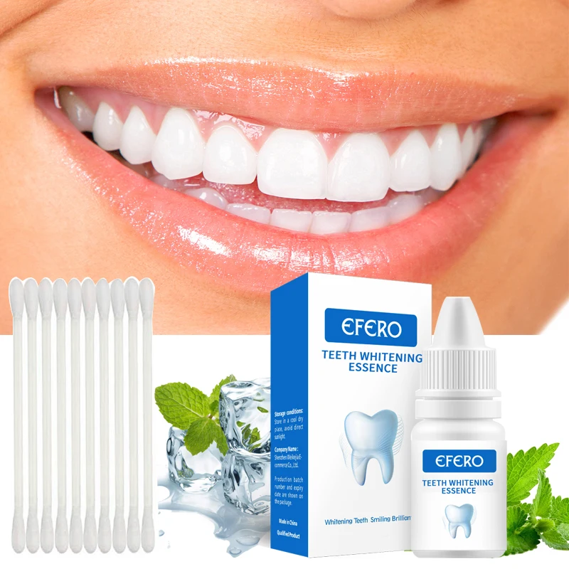 

EFERO 2PCS Teeth Whitening Essence With Swabs Tooth Whitening Cleaning Remove Plaque Stain Oral Hygiene Brighten Bleaching Serum
