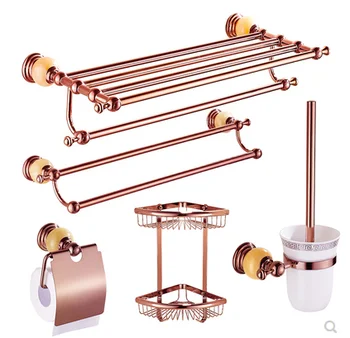 

Rose Gold Stone Bathroom Hardware Set Paper Holder,Towel Bar,corner Shelf Towel Rack,hook Brass Jade Bathroom Accessories Set