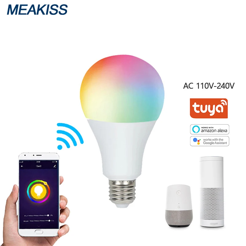 E27 WI FI умный светодиодный лампы tuyaAPP Беспроводное управление RGB Регулировка затемнения цвет поддержка Alexa