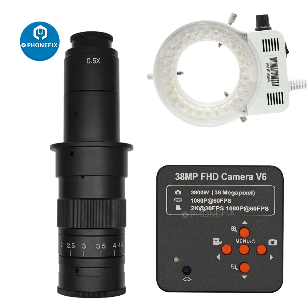 

Full HD 38MP 2K 1080P 60FPS Industry Video Microscope Camera HDMI-compatible USB Simultaneous Output Magnifier Chip Phone Repair