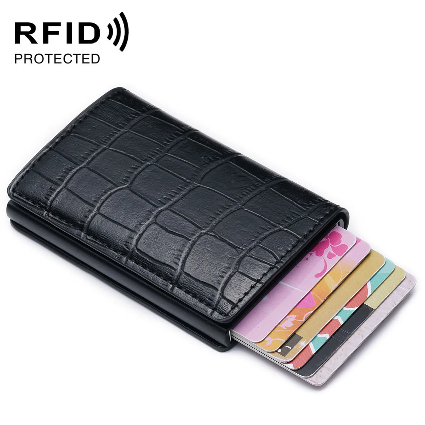 

2019 Fashion Men's Credit Card Holder Anti RFID Blocking Crocodile pattern Wallet ID Card Case Metal Protection Purse For Men