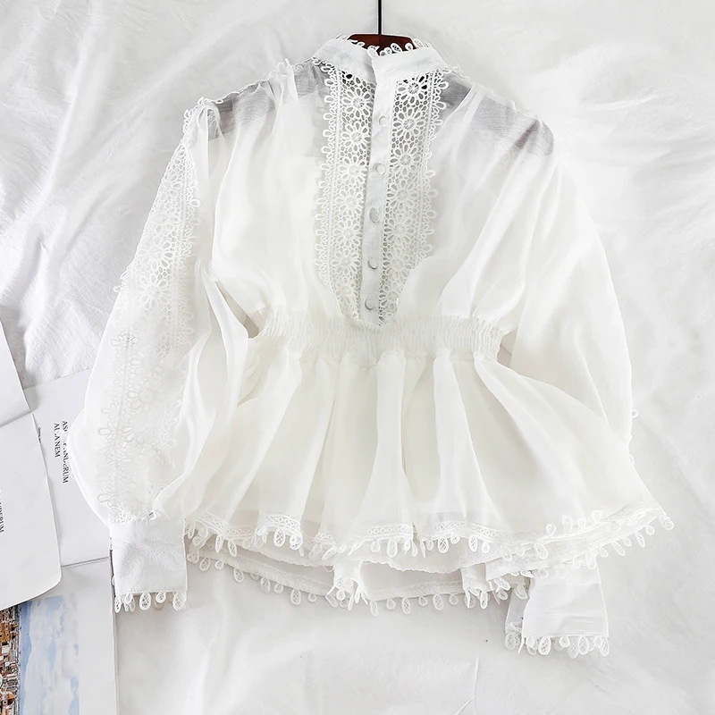 

2019 new fashion women's blouse shirt female chiffon shirt+ bottom camis two-piece stand collar K541