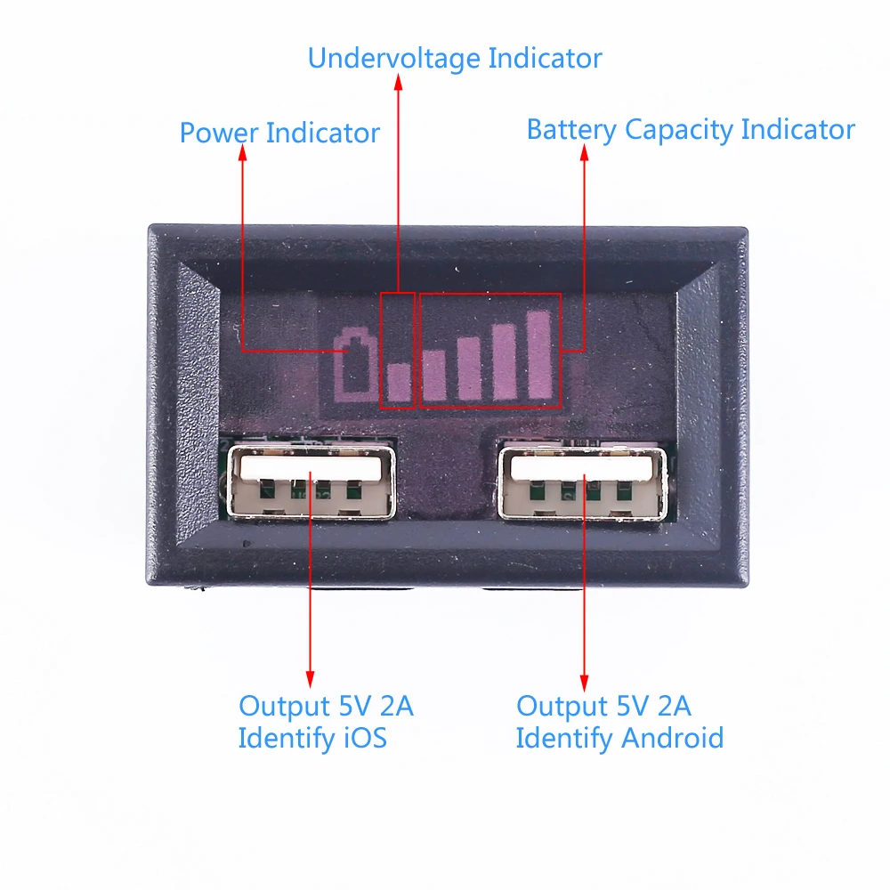 Индикатор емкости литиевой батареи с двойным выходом USB 5 в 2 а для свинцово-кислотной батареи 12 В или 4 литиевых аккумулятора 3,7 в 4,2 в