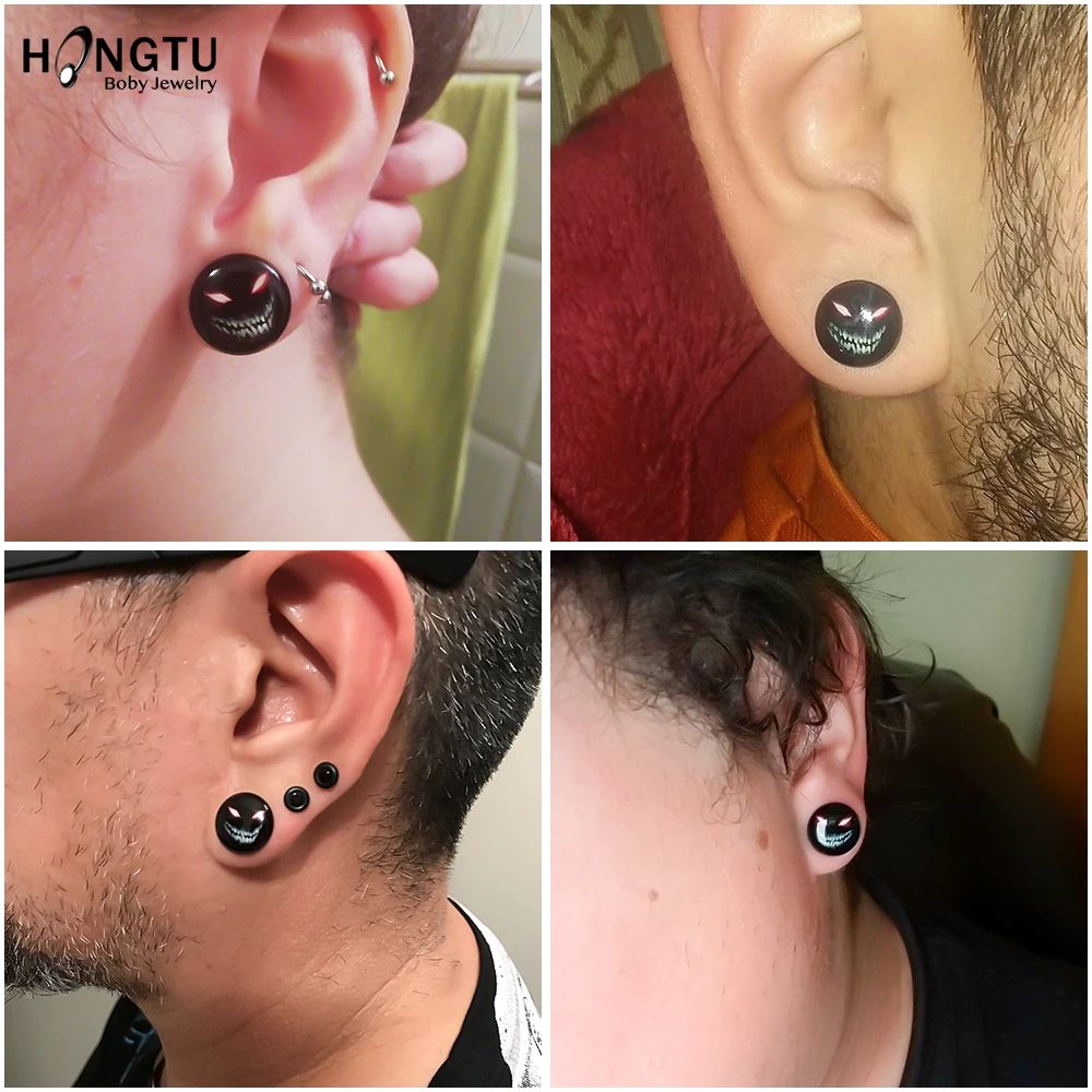 HONGTU, 2 шт, Devil Logo, ушные затычки, туннели, акриловые УФ-расширители для ушей, винт, подходят для ушей, тоннели, пирсинг, ювелирные изделия для тела, 8-20 мм