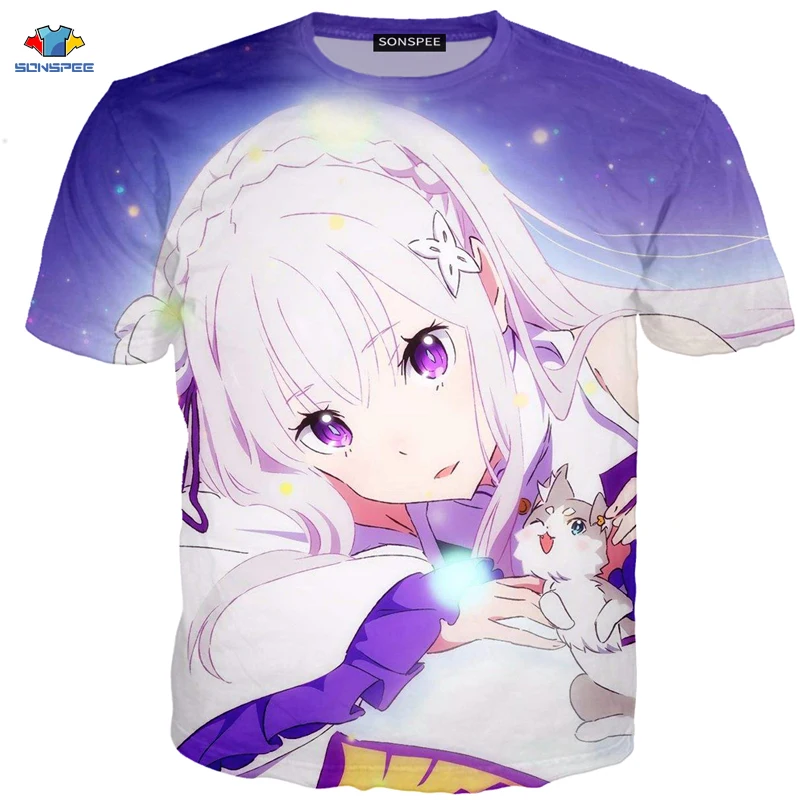 Футболка SONSPEE мужская с коротким рукавом модная рубашка аниме Re:zero Twin Ram Rem костюм