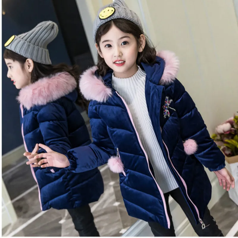 Kids Winter Jacket for Girls Parka Fur HoodiesThick Cotton-Padded Down Coat Childrens Jackets Teenagers Outerwear&Coats Clothing