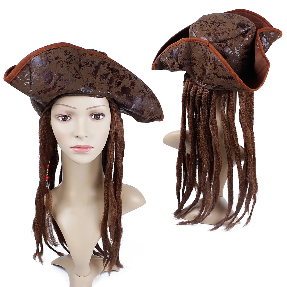 Хэллоуин костюм для мужчин Взрослый Пират капитан Джек Воробей парики на шляпы Пираты Карибы косплей аксессуары женский мужской - Color: as the picture