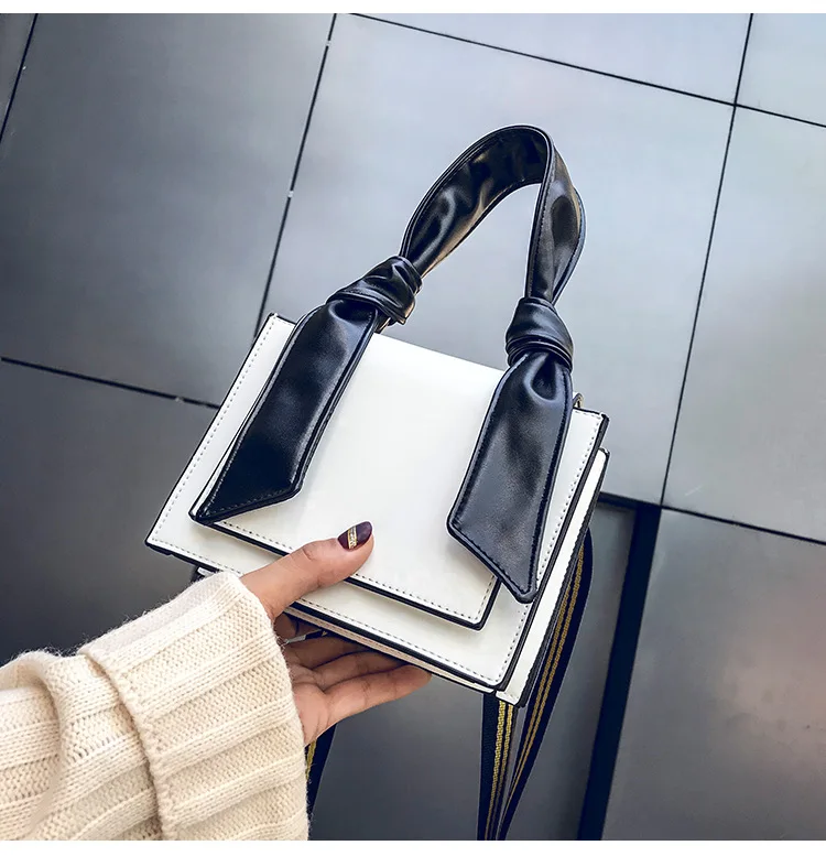 

Western Style Textured Square Sling Bag Women's 2019 Autumn & Winter Korean-style Contrast Color Wide-Strap Dual Purpose Shoulde