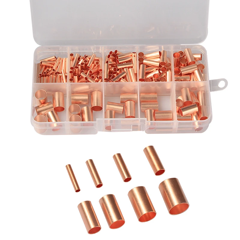 

230Pcs Copper Connecting Pipe Wire Joint Small Copper Tube Intermediate Joint Direct Connection Pressure Pipe Assorted kit
