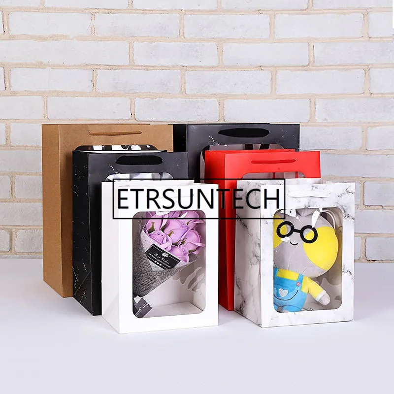 100 teile/los Bunte Transparente fenster einkaufstasche Urlaub geschenk boxen transparente verpackung taschen kreative blume tasche großhandel – Detail 2