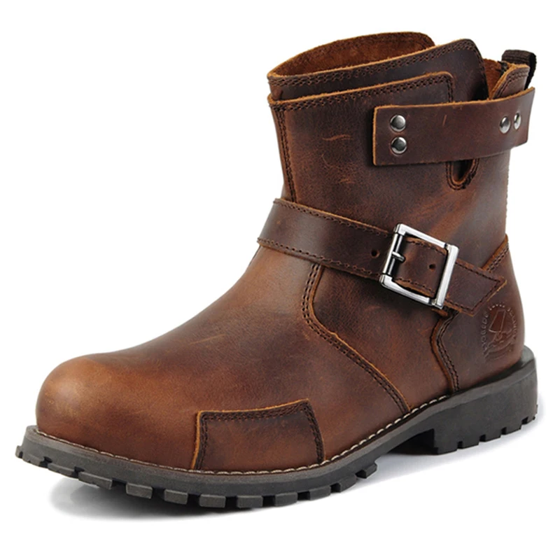 

Autumn Winter Men's Botas Genuine Cow Leather Men Motorcycle Boots Comfortable Ankle Boots 6#15/03D50