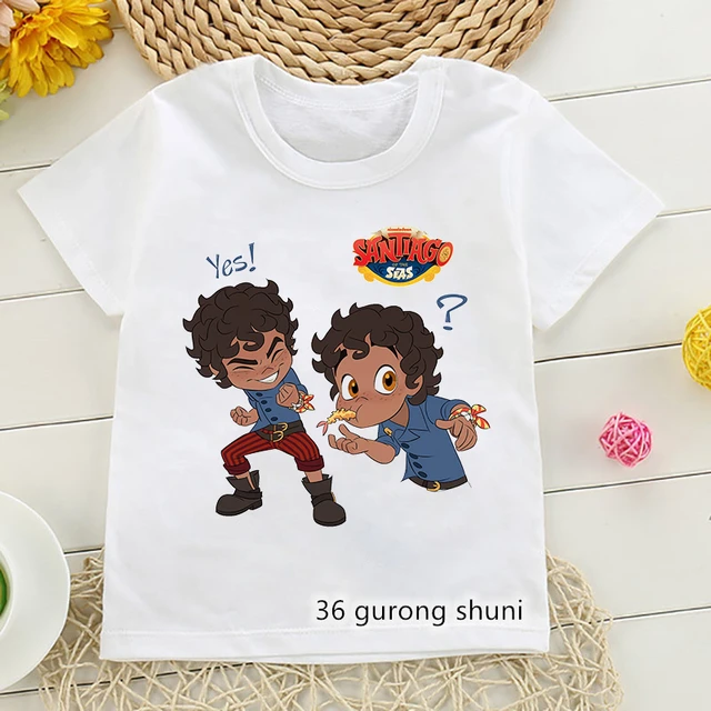 Camiseta estampada infantil do anime Santiago, tops fofos dos desenhos  animados, roupas kawaii, estética do verão - AliExpress