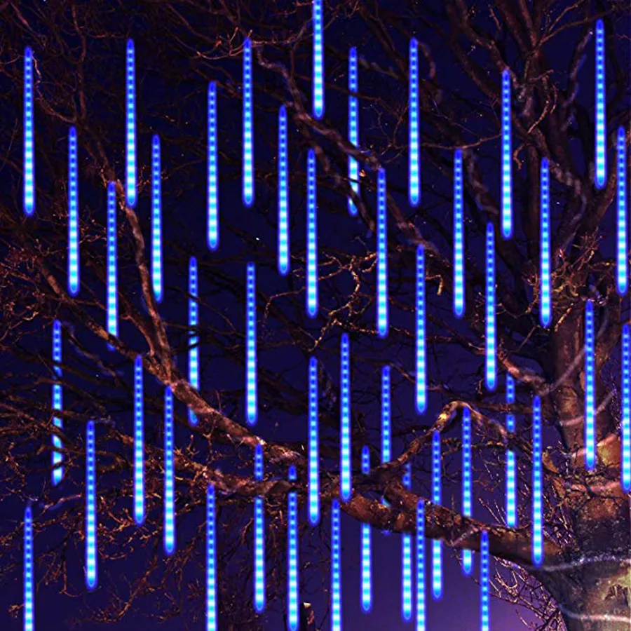 Thrisdar Blue Meteor Shower Rain Tubes LED Light Wedding Party Christmas Tree String Lights 8 Tubes 50/30CM Xmas Decoration Lamp photo