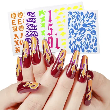 

6pc/set Fire Flame Nail Stickers Gold Black Fire Nail Art Sticker Decal Slider Decorations