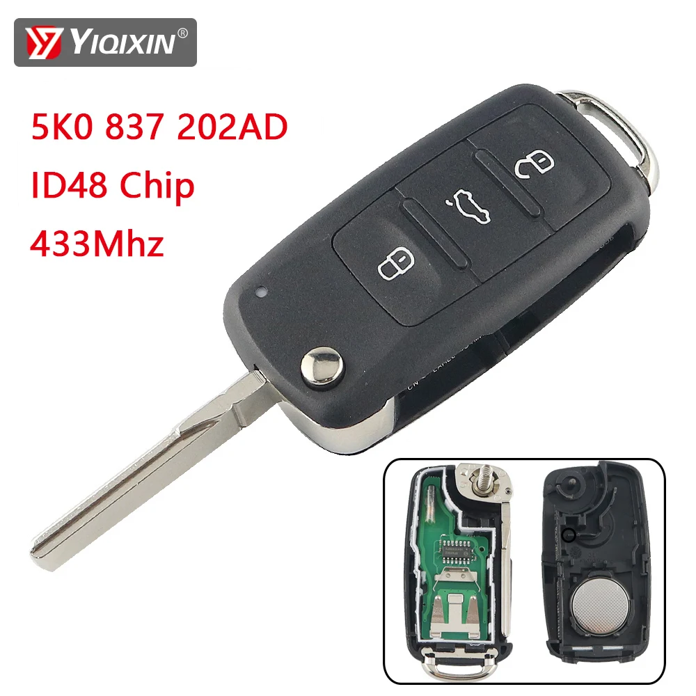 

YIQIXIN 5K0837202AD For VW/Volkswagen Beetle Skoda Bora Phaeton Sharan Eos Hella Scirocco SEAT Mk6 Remote Car Key Folding 434Mhz
