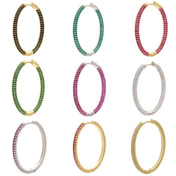 

HECHENG wholesale oval-shaped earrings CZ colorful rainbow jewelry accessories for women girls gift VE158