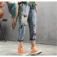 Женские джинсовые штаны, джинсовые брюки, свободные, большие потертые, милые, модные, повседневные, на весну, лето, AZ40223418