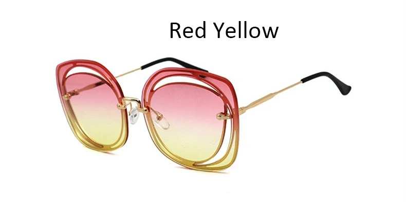 Red Yellow Винтажные Солнцезащитные очки для женщин без оправы, квадратные солнцезащитные очки для женщин, брендовые Роскошные модные градиентные солнцезащитные очки для женщин, роскошные женские очки - Цвет линз: Red Yellow