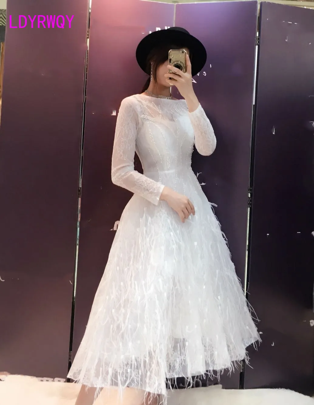 

2019 early autumn and winter new stitching backless fashion white mesh dress Ankle-Length Full