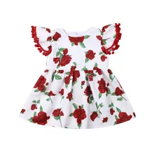 Вечерние Платья с цветочным рисунком для новорожденных девочек летнее платье без рукавов пляжный сарафан с оборками От 6 месяцев до 5 лет