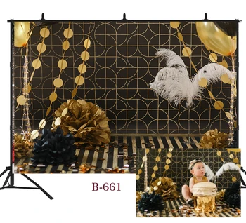 

Gold Birthday backdrop for newborn baby girl boys first year photography props balloon party decor indoor photo booth background
