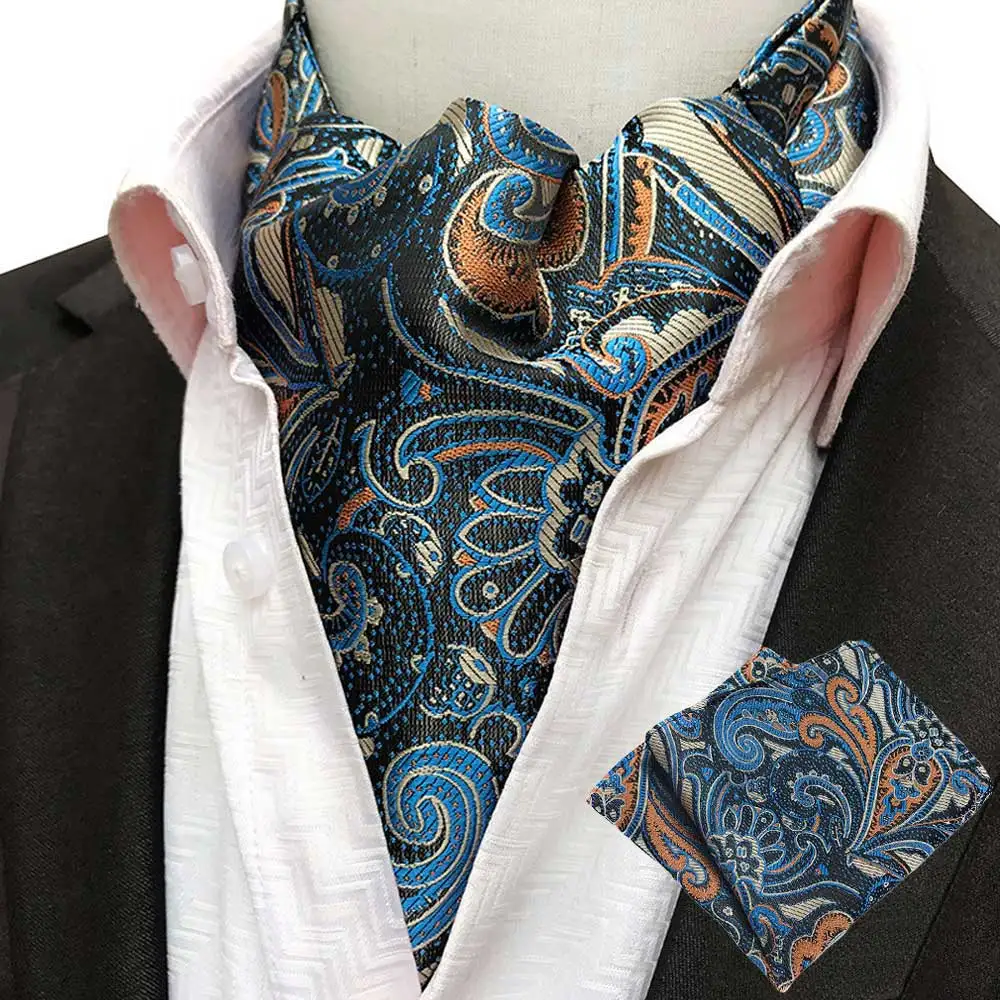  Mens Cravat Ascot Scarf Colorful Floral Paisley Jacquard With Handkerchief Set