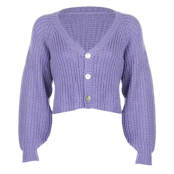 

PADEGAO 2020 Loose Cardigans for Women Single Breasted Knitted Sweaters Batwing Sleeve Short Cardigans Purple Sweaters BJ3136