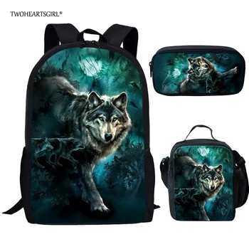 

Twoheartsgirl Cool Boys School Bag Sets 3pcs/set 3d Animal Wolf Print Bookbags for Kids Elementary Primary Children Schoolbags