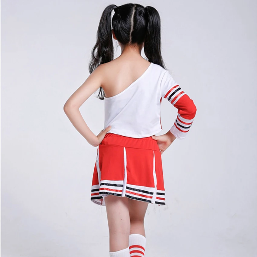 100-170 см, детская одежда для девочек с открытыми плечами, Комплект игры, футбольные соревнования, танцевальные костюмы болельщика, Детская школьная форма