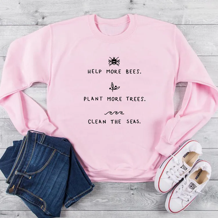Толстовка с надписью «Help More Bees», женская одежда, повседневные пуловеры с круглым вырезом, Kawaii, уличная одежда с животными, розовая, желтая толстовка с капюшоном
