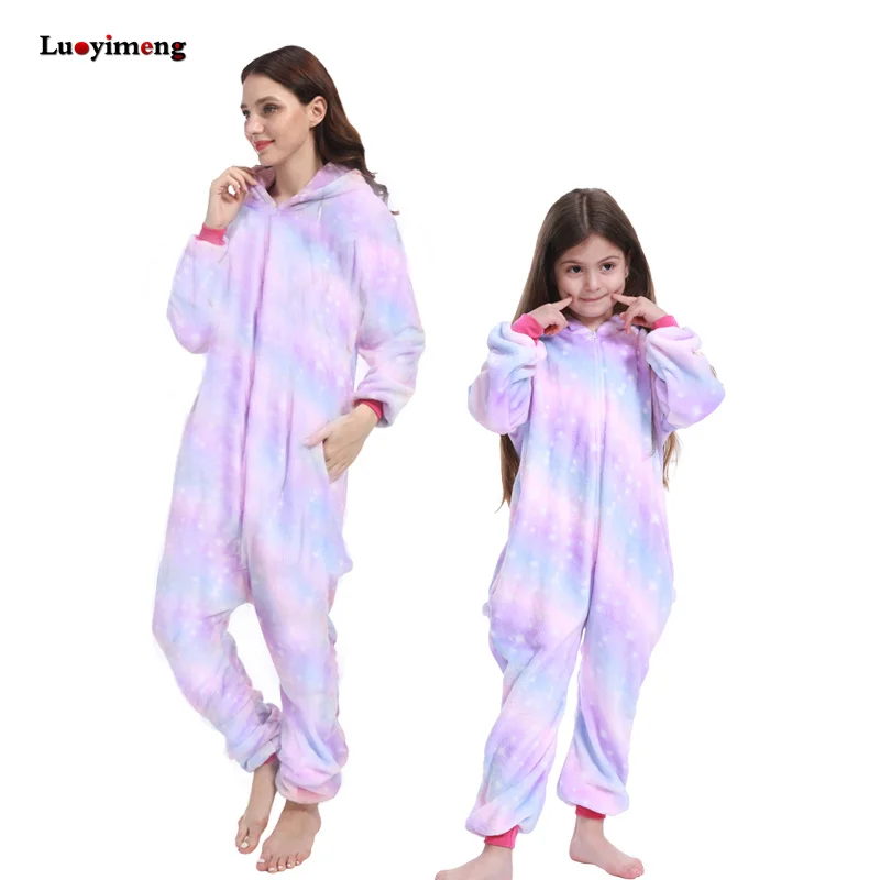 Kigurumi пижамы для взрослых женщин Единорог аниме панда Onesie животных Единорог костюмы пижамы комбинезон для девочек одеяло пижамы - Цвет: purple star