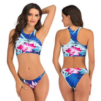 

Women’s Sport Two Piece Swimsuits with Racerback Padded Crop Top Triangle High Cut Bottom Swimwear Bathing Suits