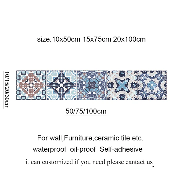 Spain Retro Wall Ceramic Arabic Tile Stickers Self-adhesive Decal for Bedroom Kitchen Waist Line Wall Decals Waterproof PVC DIY 7