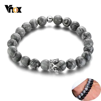 

Vnox Natural Map Stone Beads 8MM Gray Picasso Stone For DIY Crown Charm Strand Bracelet Male Female Gift