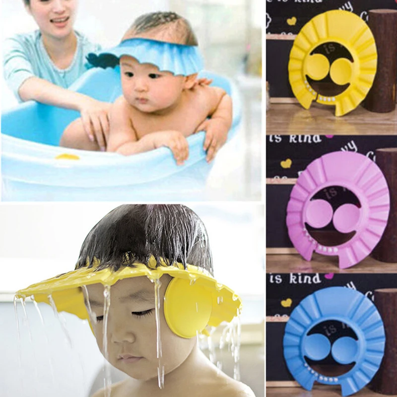 1Pc Brand New Creative Solid Waterproof Shower Cap Adjustable Earmuffs Shampoo Cap Useful Children's Bath Waterproof Shower Cap