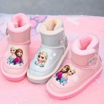Disney Children #039 s Cartoon Frozen Elsa Princess Thicken Warm Snow Boots Fashion Boots Cotton Shoes Short Boots Girls tanie i dobre opinie Leather Rubber CN(Origin) 13-24m 25-36m 4-6y 7-12y Winter TOTEM Flat with Plush Round Toe Elastic band Fits true to size take your normal size