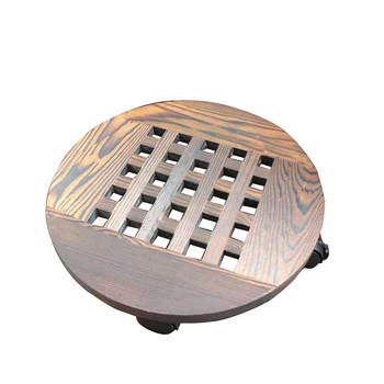 

Corrosion Resistant With Wheels Round Durable Wood Plant Stand Carbonization Multifunctional Practical Thicken Trays Non Toxic
