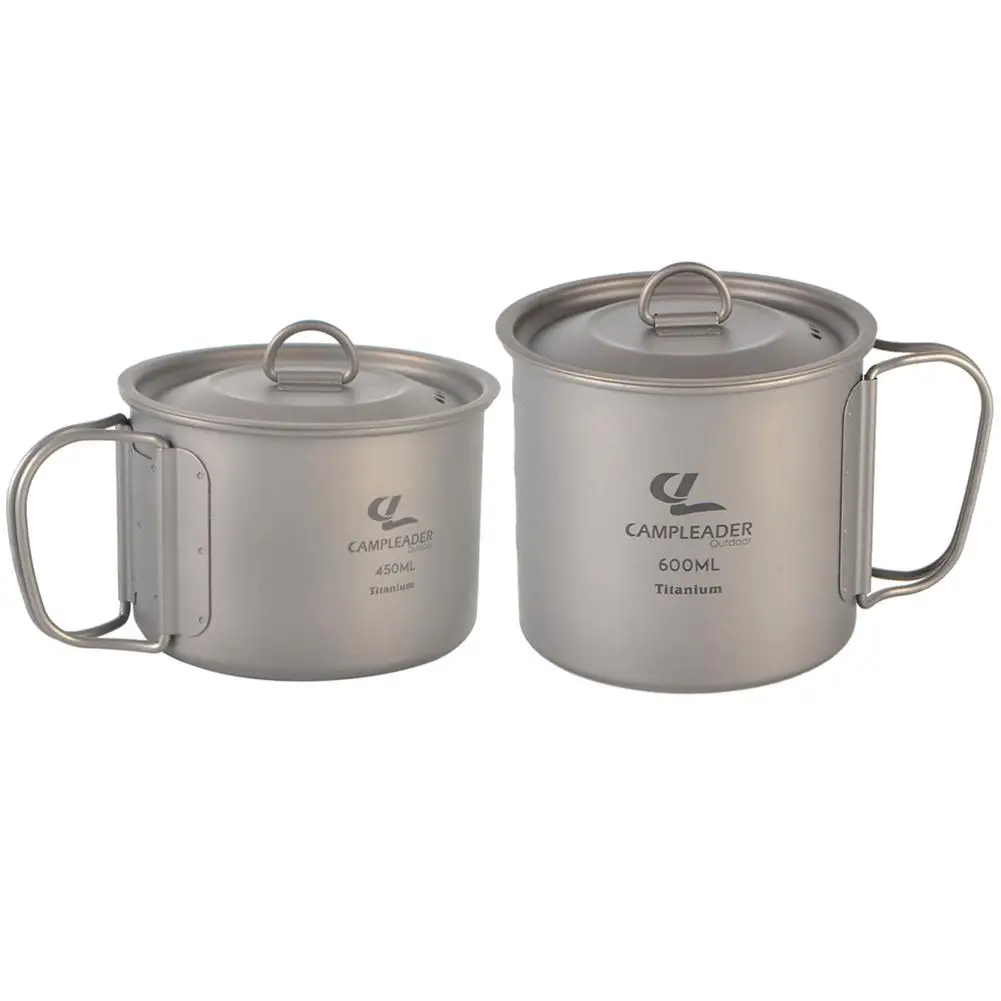 

450ML/600ML Outdoor Titanium Cup Mug Pots Camping Tableware Picnic Water Cup Ultralight Coffee Tea Mug With Lid And Handle