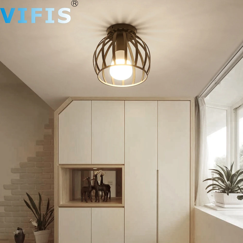 

Vintage LED E27 Celing Light Modern Nordic Retro Iron lamp Decor For Living Room Bar Black Loft E27 Home Lights Cage Fixture