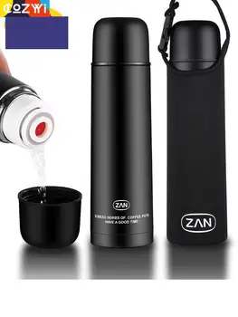 

High Capacity Travel Outdoor Thermos Flask Double Stainless Steel Water Bottle With Cup Set With Rope Coffee Water Mug Bottle