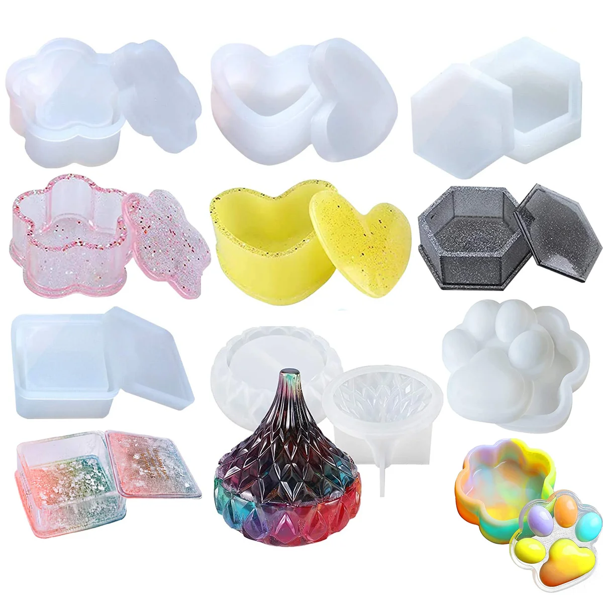 Cat Dog Paw Shape Jewelry Box Silicone Resin Mold Heart Square Mould For DIY Storage Art Craft Home Table Decoration | Украшения и