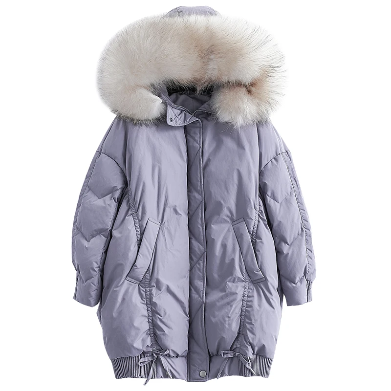 

New Heavy Seta Lead Even Hat Removable Long Woman Temperament Self-cultivation Keep Warm Down Loose Coat