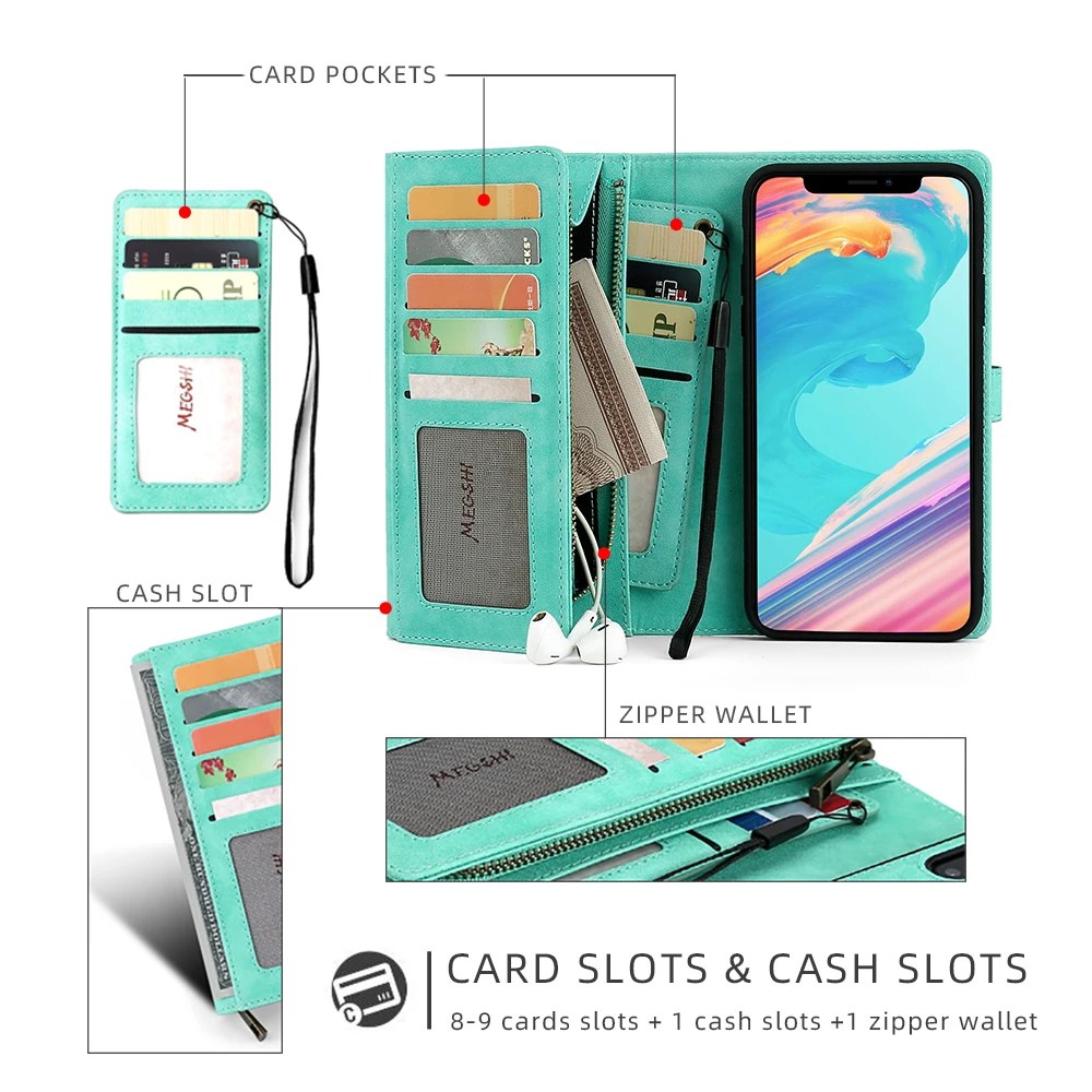 Чехол-кошелек для iphone XS MAX, кожаный кошелек премиум класса на молнии, съемный магнитный флип-чехол для iphone 11 PRO, чехол с отделениями для кредитных карт
