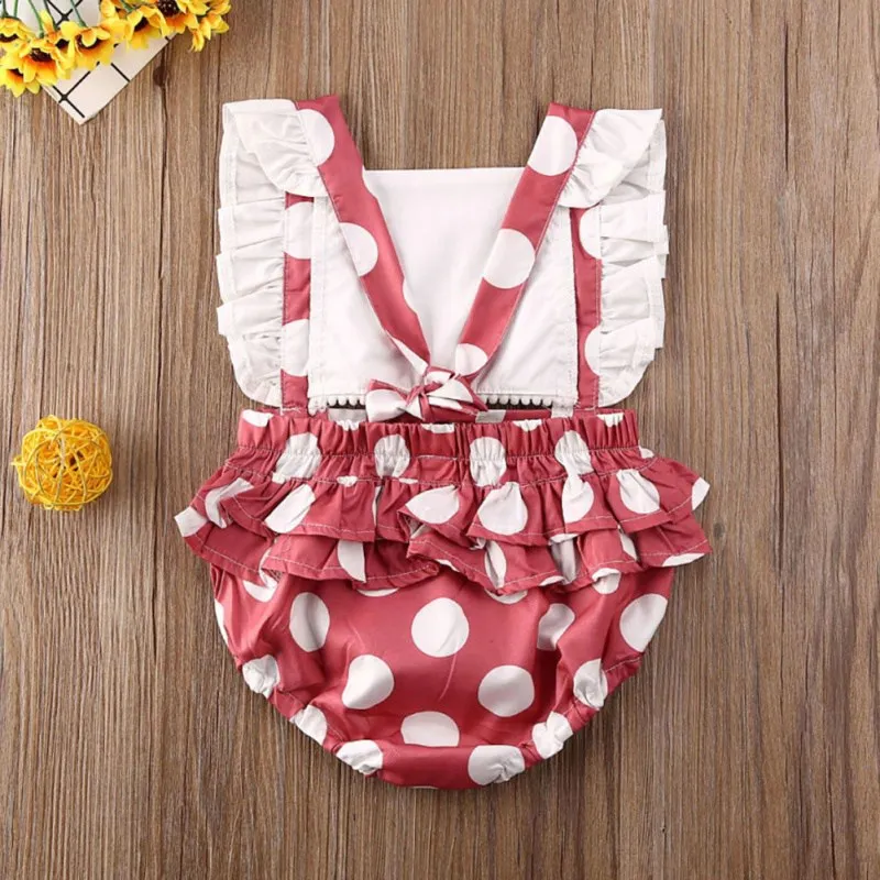 

2020 New Baby Summer Clothing Infant Baby Girl Polka Dot Bodysuit Sleeveless Jumpsuit Dots Ruffle Patchwork Outfits Clothes34