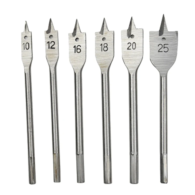 durable cutter High steel flat bit drill tools Woodworking flat head drill bit 6 pcs / set 10mm-25mm Woodworking hole opener A99