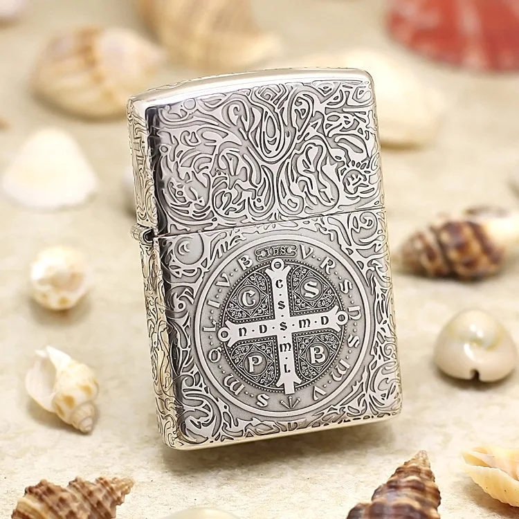

Genuine Zippo oil lighter Sterling Silver windproof Constantine cigarette Kerosene lighters Gift With anti-counterfeiting code