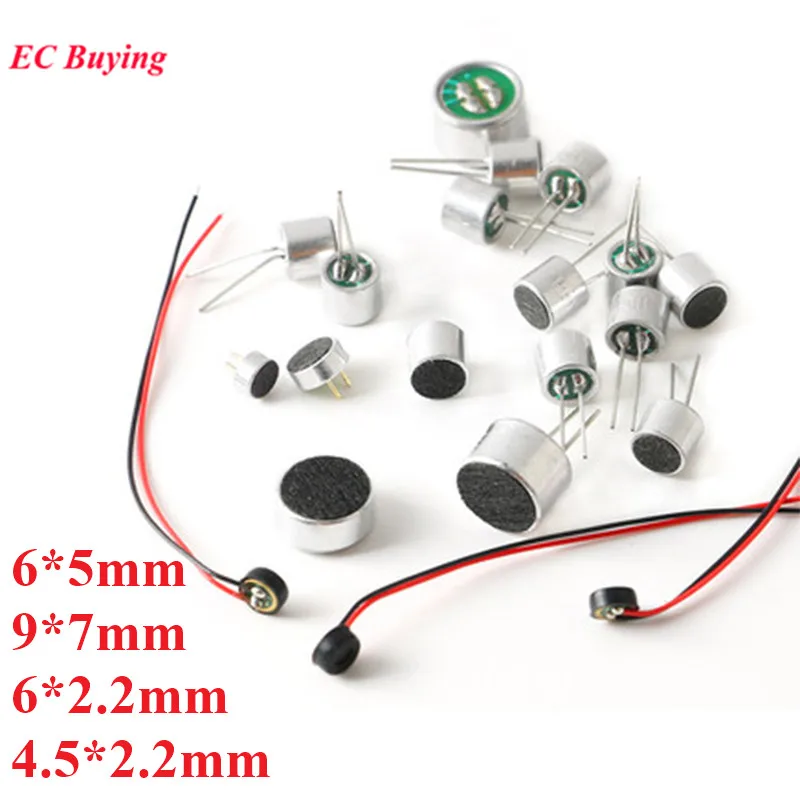 10pcs Microphone 6*5mm 9*7 4.5*2.2 6*2.2mm MIC Condenser Electret Pickup 6x5mm 9x7mm 4.5x2.2mm 6x2.2mm MP3 Accessories