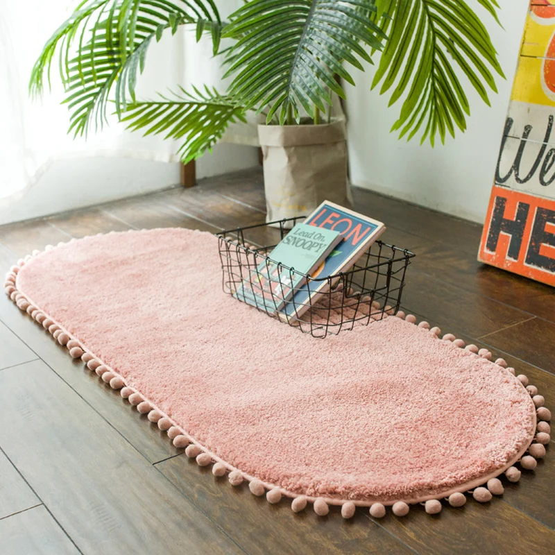 2 Thick Carpet Bedroom Oval Bedside Carpet Anti-skid Kitchen Mat Water Absorption Bathroom Rug Cute Pink Floor Carpet Living Room - Цвет: 2